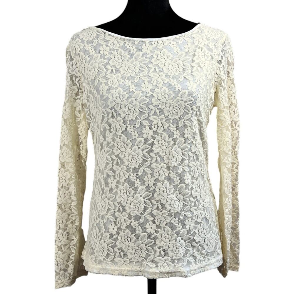 Floral White Lace Stretchy Long Sleeve Open Back Pullover Style Blouse Top Shirt